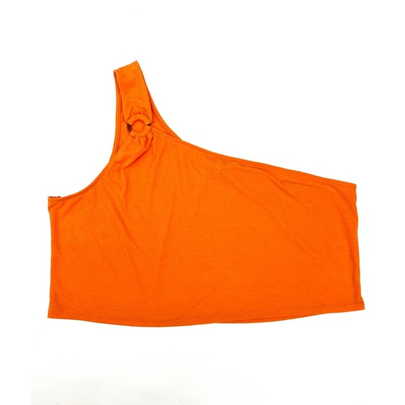 LOVE, FIRE Trendy Plus Size One-Shoulder O-Ring Crop Ribbed Tank Orange NWT - Picture 1 of 5
